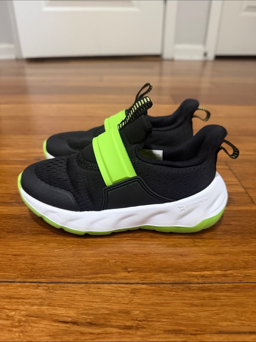 all in motion Black and Neon Green Slip-On Kids Sneakers size 10